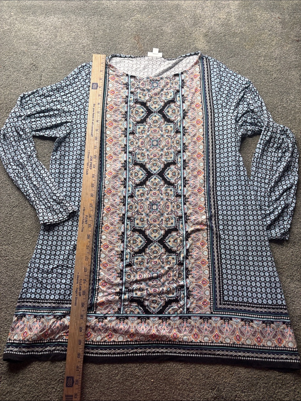 J jill 1x plus size Long Sleeve Tunic Top - Blue Multi mixed media rayon